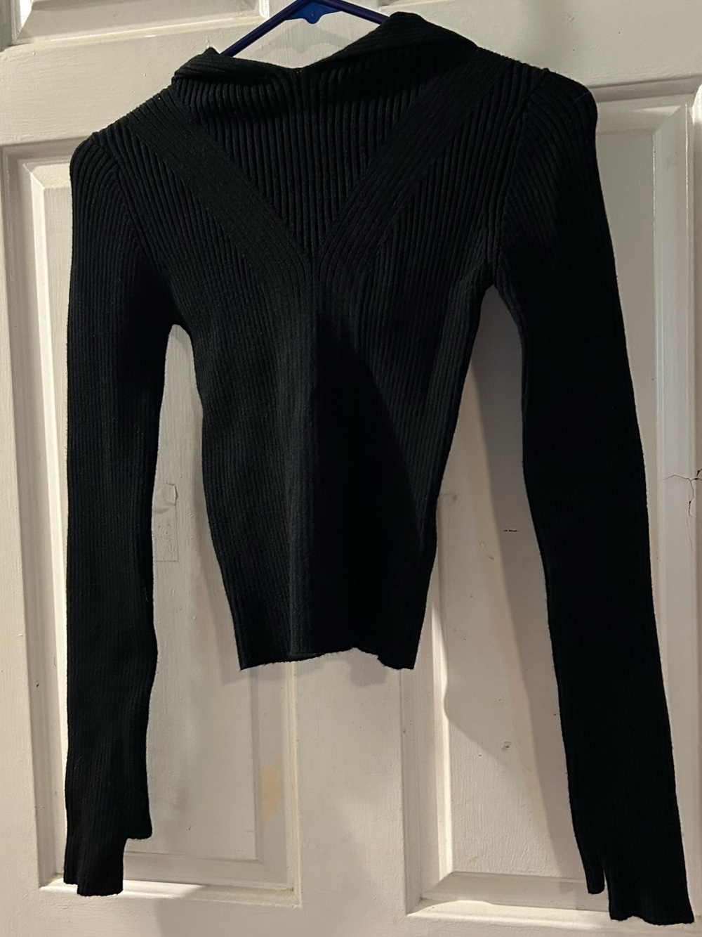 Zara Black Ribbed V-Neck Long Sleeve Sweater
